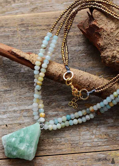 Boho Necklace, Bijou Amazonite Beaded Choker